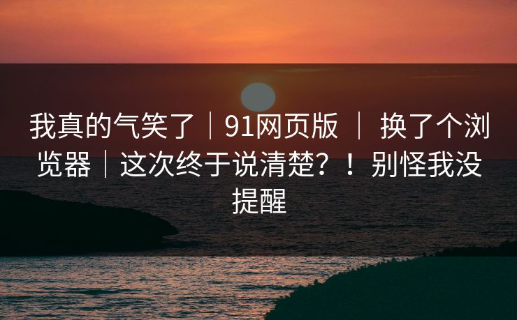 我真的气笑了｜91网页版 ｜ 换了个浏览器｜这次终于说清楚？！别怪我没提醒
